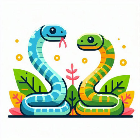 Cute cartoon snake vector illustration in flat style. Vector illustration.のイラスト素材