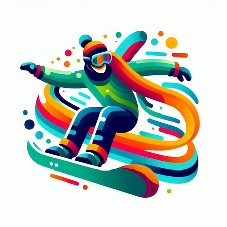 Snowboarder with snowboard and colorful background. Vector illustration.のイラスト素材