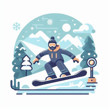 Snowboarder. Winter sport. Vector illustration in flat style.のイラスト素材