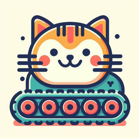 Cute cat on a conveyor belt. Vector illustration in flat style.のイラスト素材