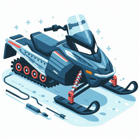 Isometric snowmobile. Snowmobiling equipment. Vector illustration.のイラスト素材
