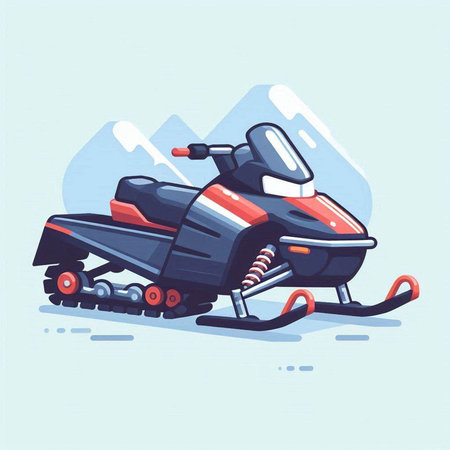 Snowmobile in the mountains. Vector illustration in flat cartoon style.のイラスト素材