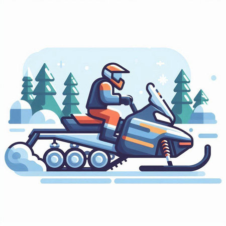 Snowmobiling. Winter sports. Vector illustration in flat style.のイラスト素材