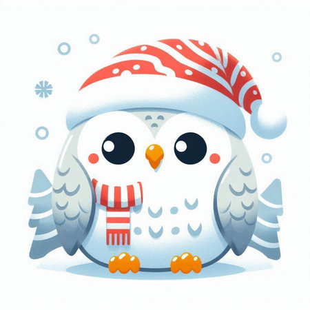Cute cartoon christmas owl in santa hat. Vector illustration.のイラスト素材