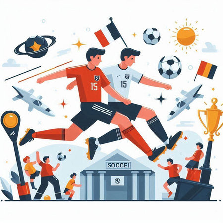 Soccer players. Football match. Vector illustration in flat style.のイラスト素材