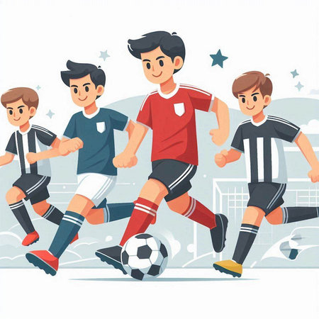 Soccer players in red and blue sportswear, cartoon vector illustrationのイラスト素材