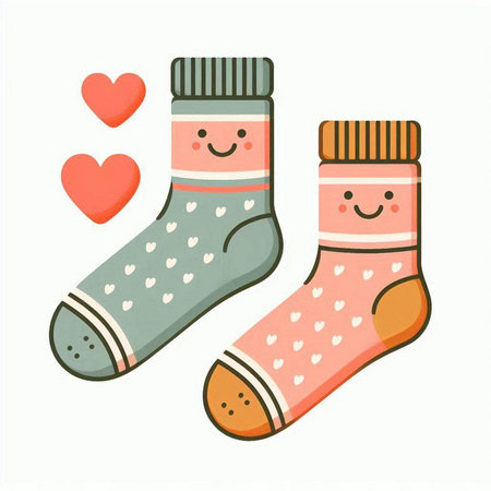 Vector illustration of a pair of cute socks with hearts on a white backgroundのイラスト素材