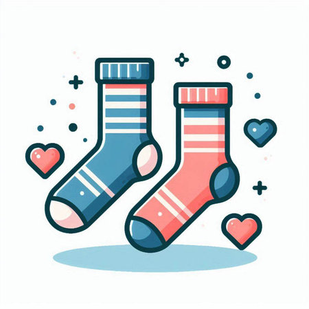 Socks with hearts. Vector illustration in a flat linear style.のイラスト素材