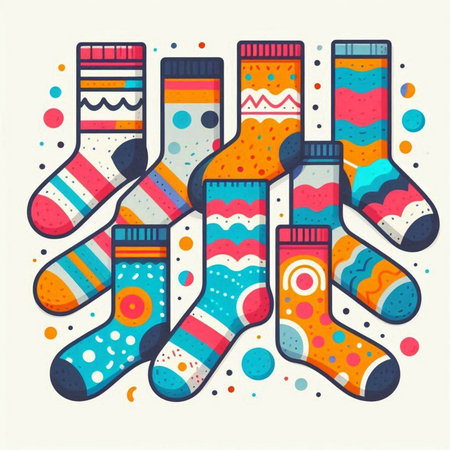 Colorful socks with pattern in doodle style. Vector illustration.のイラスト素材
