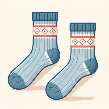 Illustration of a pair of socks with a pattern on a light backgroundのイラスト素材