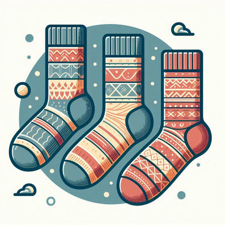 Illustration of Christmas socks in retro style. Hand drawn vector illustration.のイラスト素材