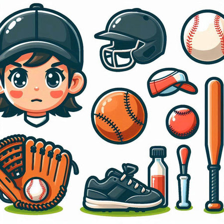 Baseball sport icon set. Cartoon illustration of baseball sport vector icons for web designのイラスト素材