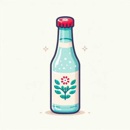 Bottle of water with floral pattern. Hand drawn vector illustration.のイラスト素材