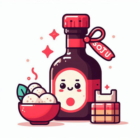 Soy sauce in bottle character. Cute cartoon style vector illustration.のイラスト素材