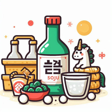 Illustration of Japanese food and drink on a white background, vectorのイラスト素材