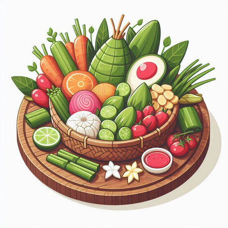 Vegetables in a basket on a white background. Vector illustration.のイラスト素材