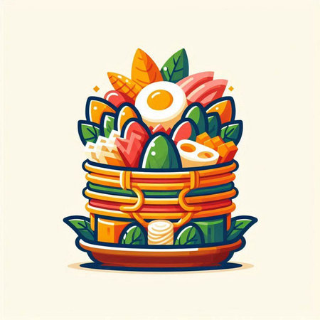 Vector illustration of a basket with fresh vegetables and eggs. Healthy food.のイラスト素材