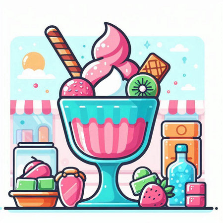 Ice cream in a cup. Colorful vector illustration in flat style.のイラスト素材