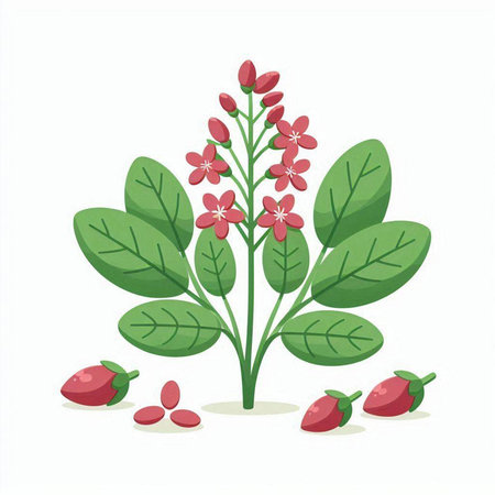 Illustration of a red rosehip with leaves on a white backgroundのイラスト素材