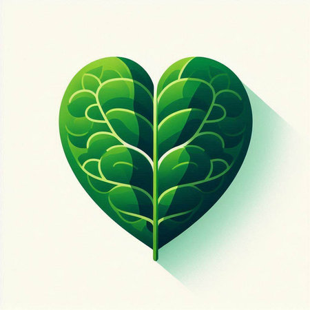Green leaf of a plant in the shape of a heart. Vector illustration.のイラスト素材