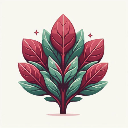 Vector illustration of stylized red and green leaves on white background.のイラスト素材