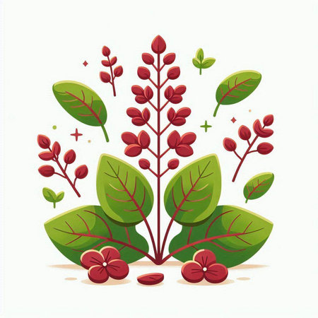 Illustration of a bunch of red flowers with green leaves on a white backgroundのイラスト素材