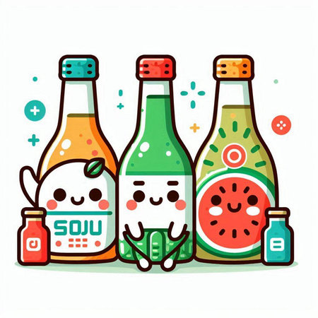 Cute kawaii food and drink bottle cartoon vector illustration.のイラスト素材