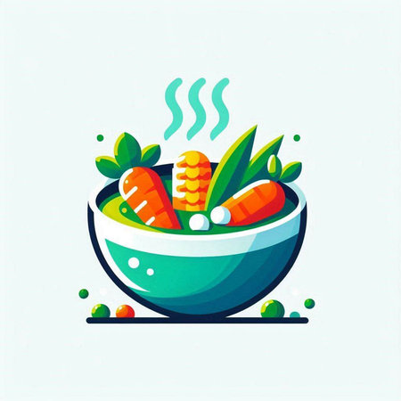 Bowl of vegetable soup with carrot and parsley. Vector illustration.のイラスト素材