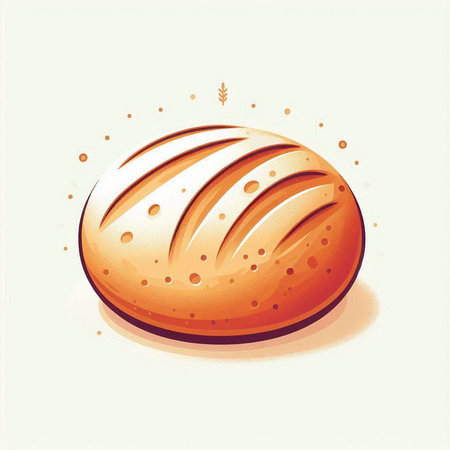 Illustration of a loaf of bread in cartoon style on a light backgroundのイラスト素材