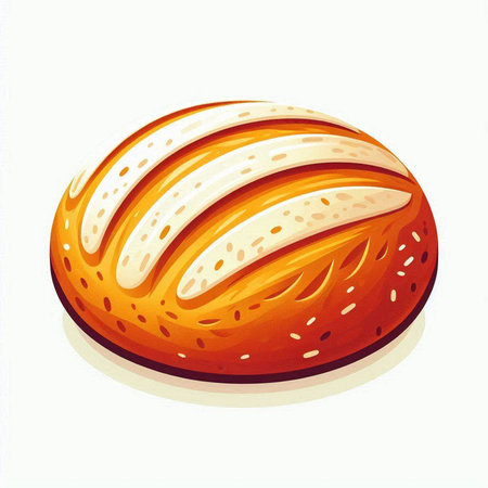 Illustration of a round loaf of bread on a white background.のイラスト素材