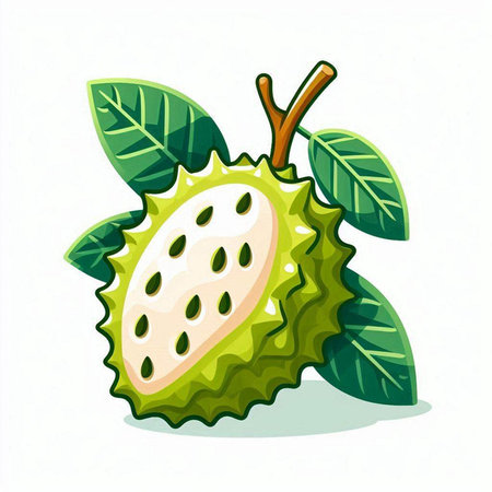 Soursop fruit with leaves isolated on white background. Vector illustration.のイラスト素材