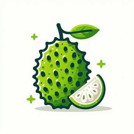 Soursop fruit isolated on white background. Vector cartoon illustration.のイラスト素材