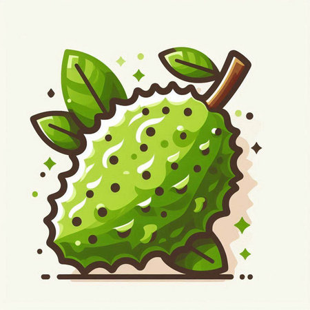 Soursop vector icon. Exotic fruit with green leaves.のイラスト素材