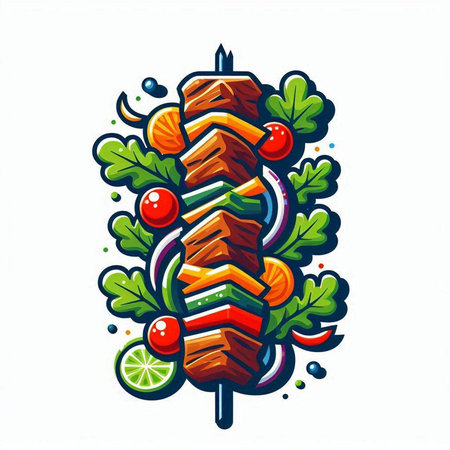 Illustration of a kebab on a skewer with vegetablesのイラスト素材