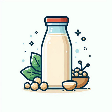 Bottle of soy milk and soybean. Vector illustration on white background.のイラスト素材