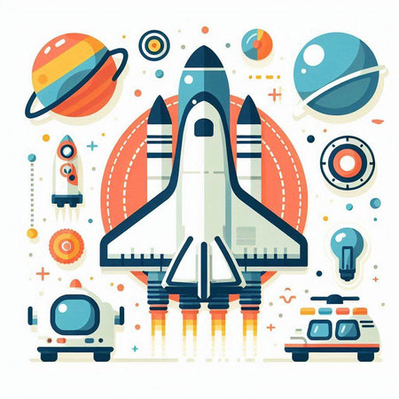 Flat design vector illustration concept of space exploration and astronautics.のイラスト素材