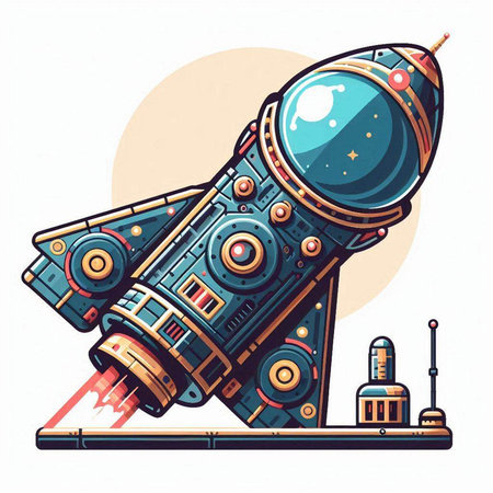 Spacecraft on white background. Vector illustration in cartoon style. Space exploration.のイラスト素材