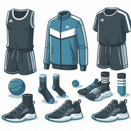 Set of sport clothing and accessories. Vector illustration in cartoon style.のイラスト素材