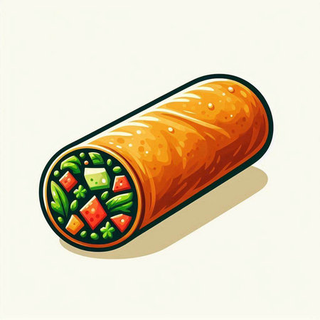Illustration of a roll with vegetables and cheese on a white backgroundのイラスト素材