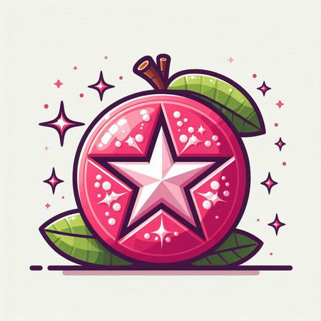 Pomegranate icon with stars and leafs. Vector illustration.のイラスト素材