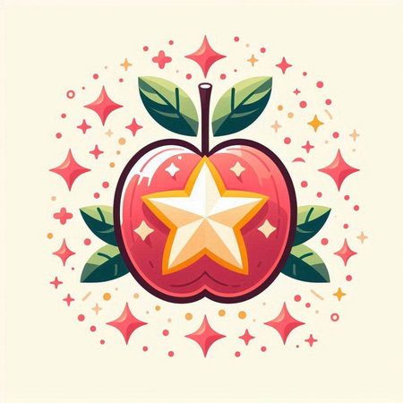Vector illustration of a red apple with a star in the center.のイラスト素材