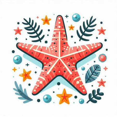 Starfish and Christmas decorations. Vector illustration in flat cartoon style.のイラスト素材