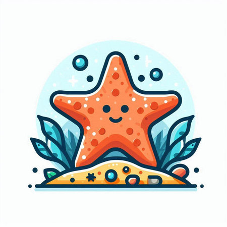 Starfish on the sand. Vector illustration in a flat style.のイラスト素材