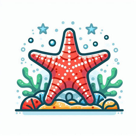 Starfish and corals on white background. Vector illustration in cartoon style.のイラスト素材