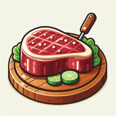 Steak on a cutting board. Vector illustration of a piece of meat.のイラスト素材