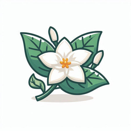 Jasmine flower cartoon character on white background. Vector illustration.のイラスト素材