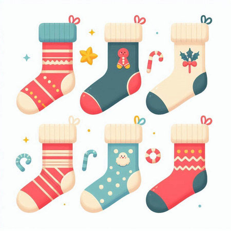 Set of Christmas socks isolated on a white background. Vector illustration.のイラスト素材