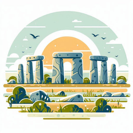 Stonehenge, ancient greek landmark, vector illustration in flat styleのイラスト素材