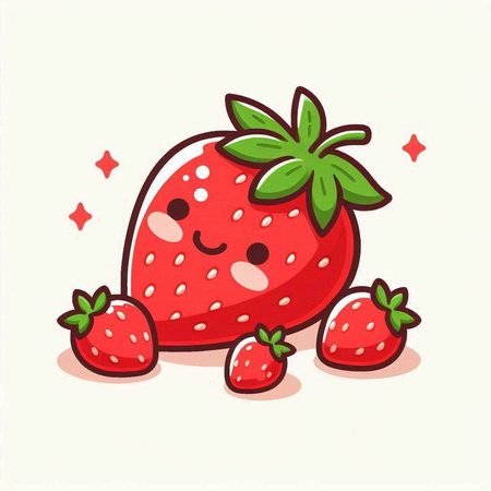 Strawberry cartoon character vector illustration. Cute strawberry fruit character.のイラスト素材