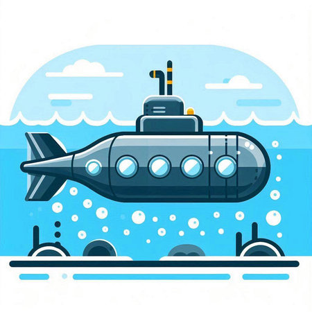 Submarine in the sea. Vector illustration in flat cartoon style.のイラスト素材